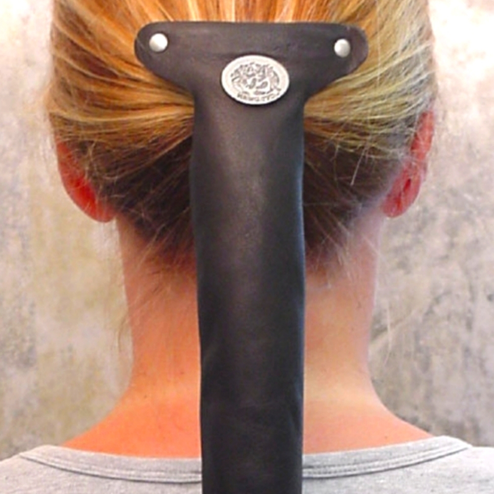 Brown Leather Hair Glove with Silver Emblem